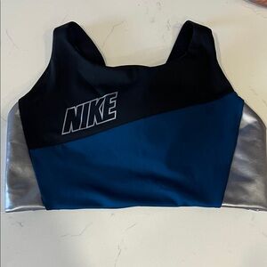 Nike Black and Blue Sports Top with Silver Accents
